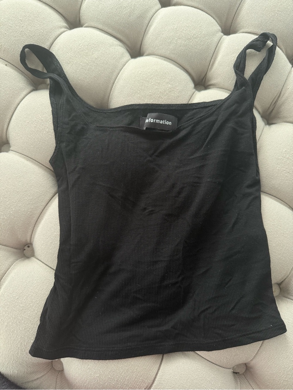 Reformation Black Ribbed Square Neck Tank top